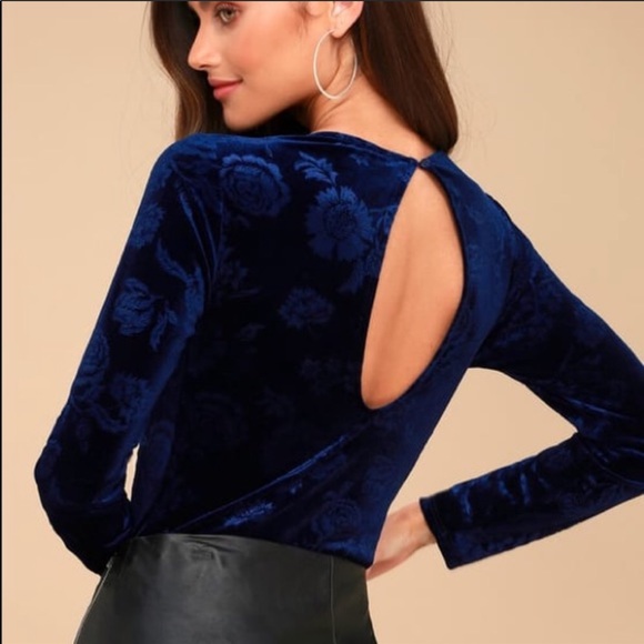 Lulus Tops - Blue Velvet Bodysuit